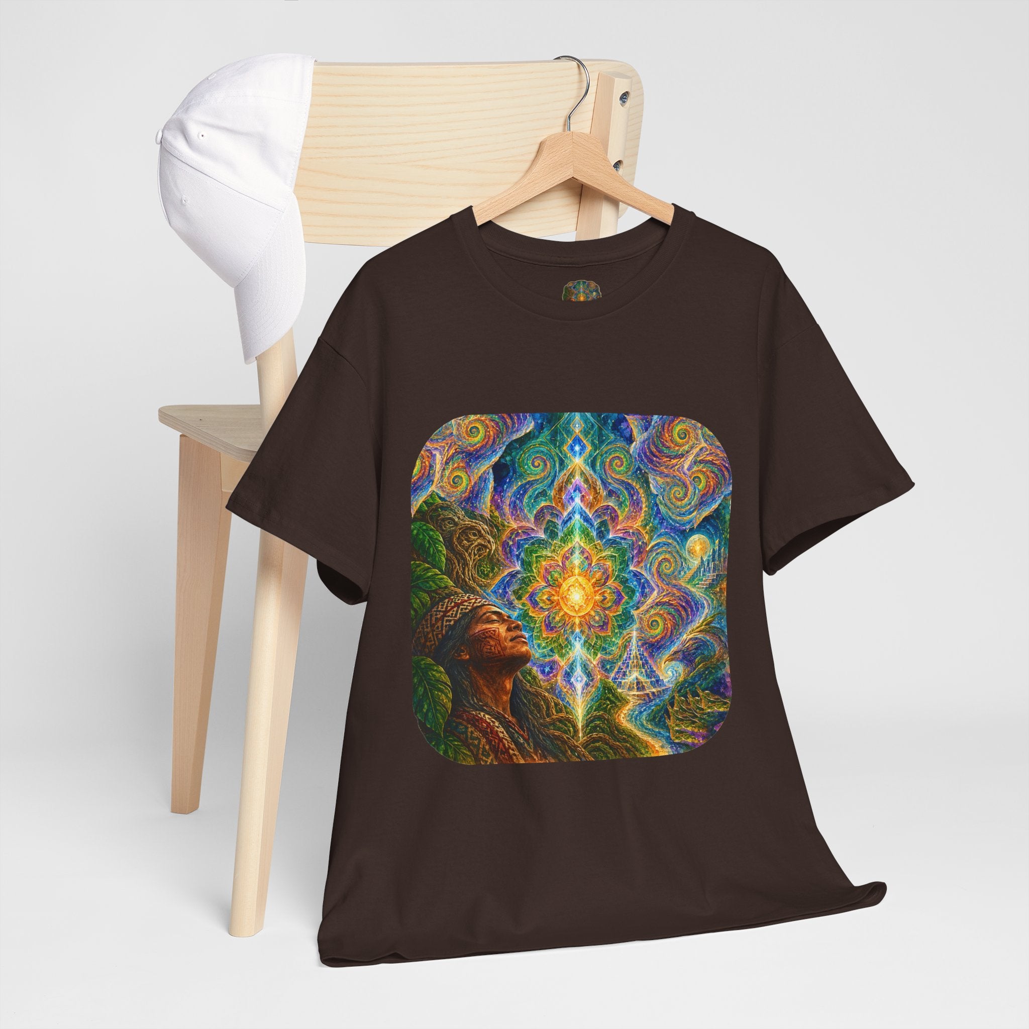 "See the world not with eyes, but with the soul." Ayahuasca  T-Shirt — Mystic Mandala & Shamanic Portrait Graphic