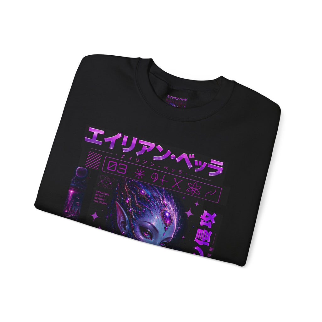 Alien Empress Crewneck Sweatshirt — Violet Cosmic Anime Graphic