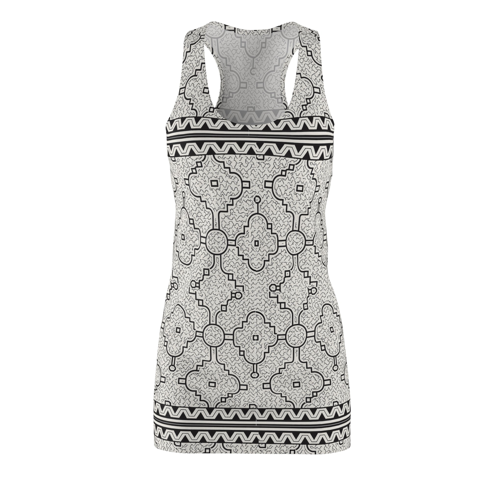 Kené Designs of the Shipibo-Konibo Community: Description, Meaning, and Mythical-Ancestral - ContextRacerback Dress — Monochrome Moroccan Tile All-Over Print