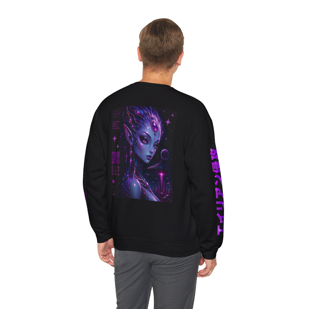Alien Empress Crewneck Sweatshirt — Violet Cosmic Anime Graphic