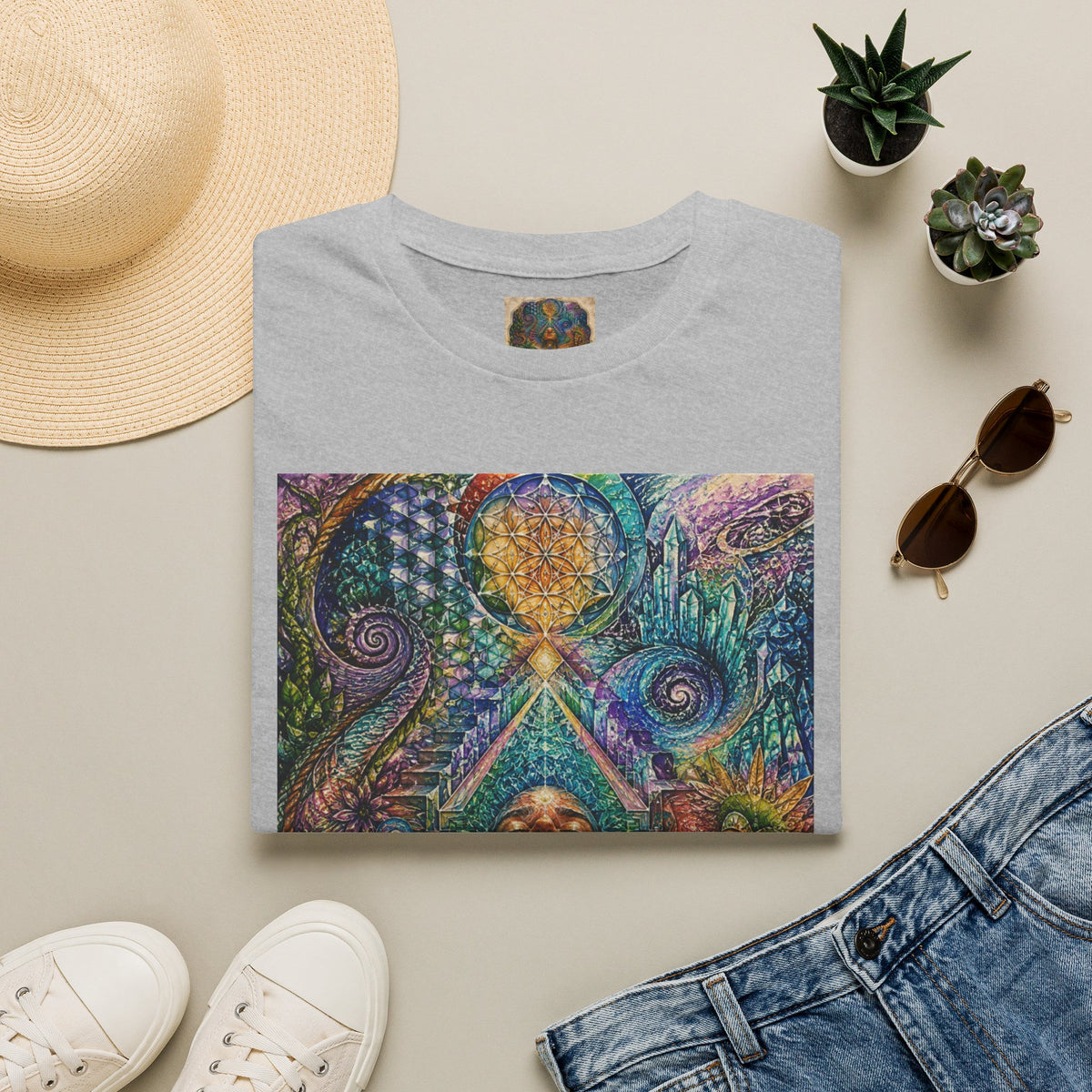 Psychedelic Visionary Tee — Spiritual Geometry & Rising Human Artwork