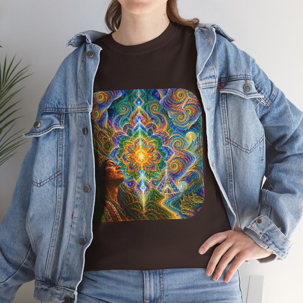 "See the world not with eyes, but with the soul." Ayahuasca  T-Shirt — Mystic Mandala & Shamanic Portrait Graphic