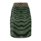 Green Tiger Stripe Pencil Skirt with Leopard Waistband