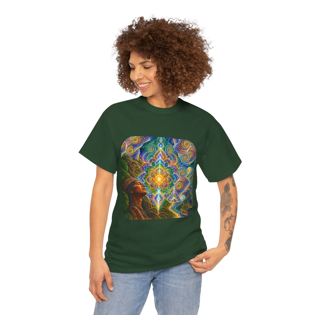 "See the world not with eyes, but with the soul." Ayahuasca  T-Shirt — Mystic Mandala & Shamanic Portrait Graphic