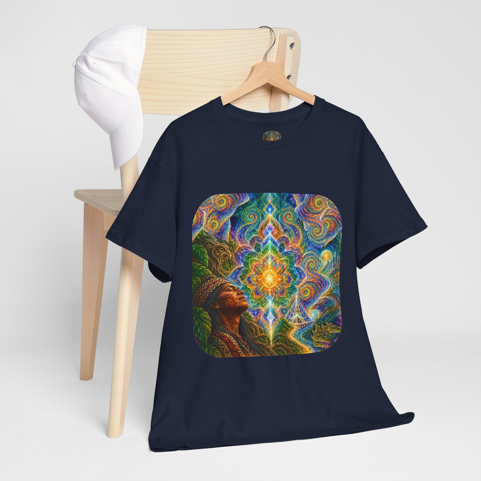 "See the world not with eyes, but with the soul." Ayahuasca  T-Shirt — Mystic Mandala & Shamanic Portrait Graphic
