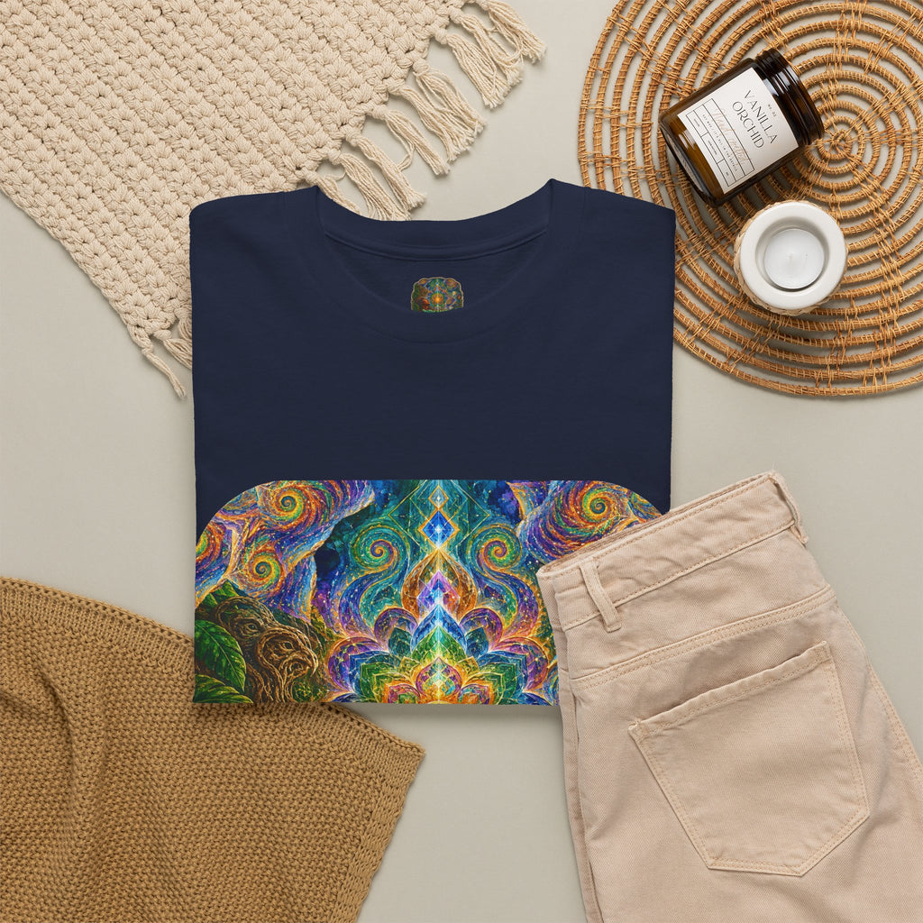 "See the world not with eyes, but with the soul." Ayahuasca  T-Shirt — Mystic Mandala & Shamanic Portrait Graphic