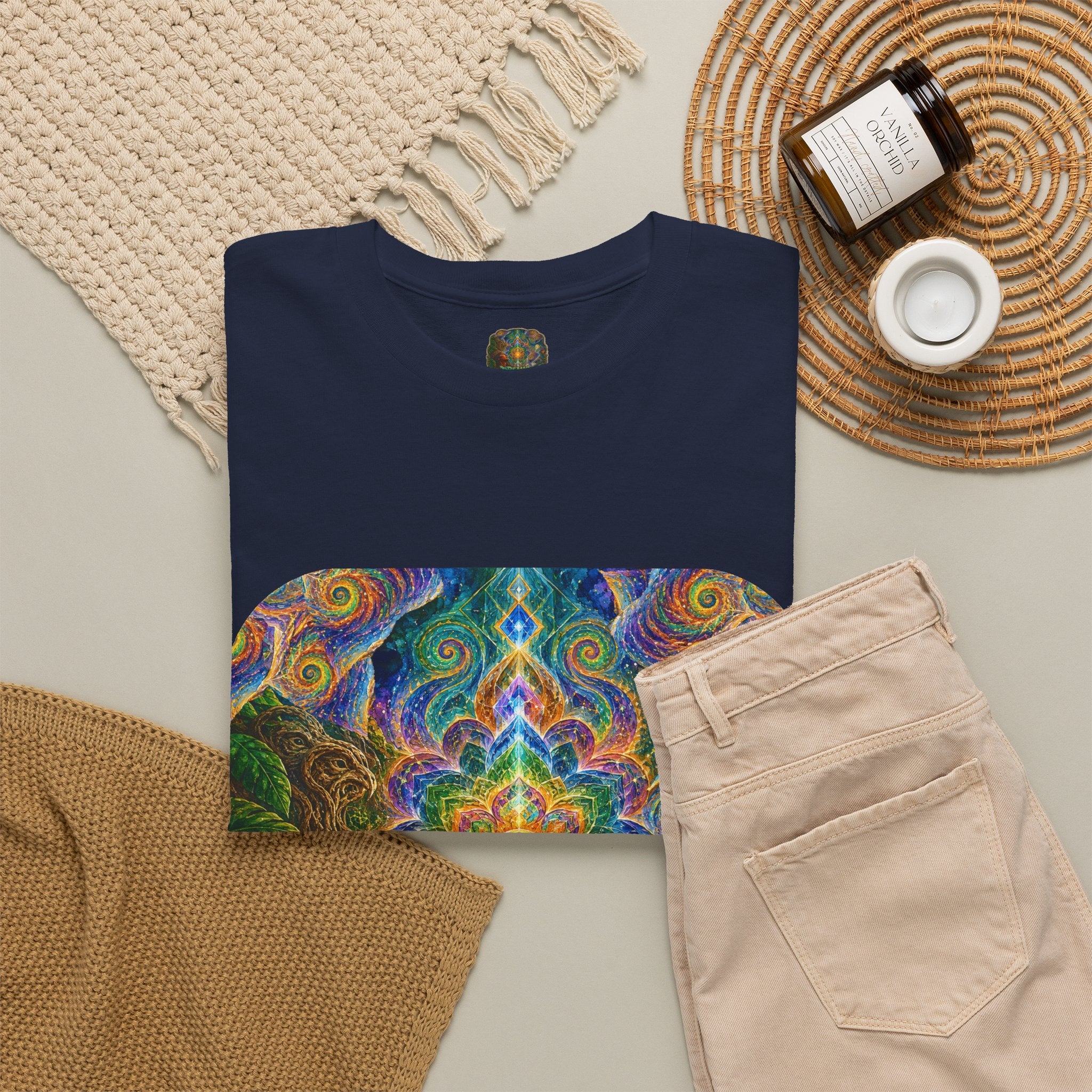 "See the world not with eyes, but with the soul." Ayahuasca  T-Shirt — Mystic Mandala & Shamanic Portrait Graphic