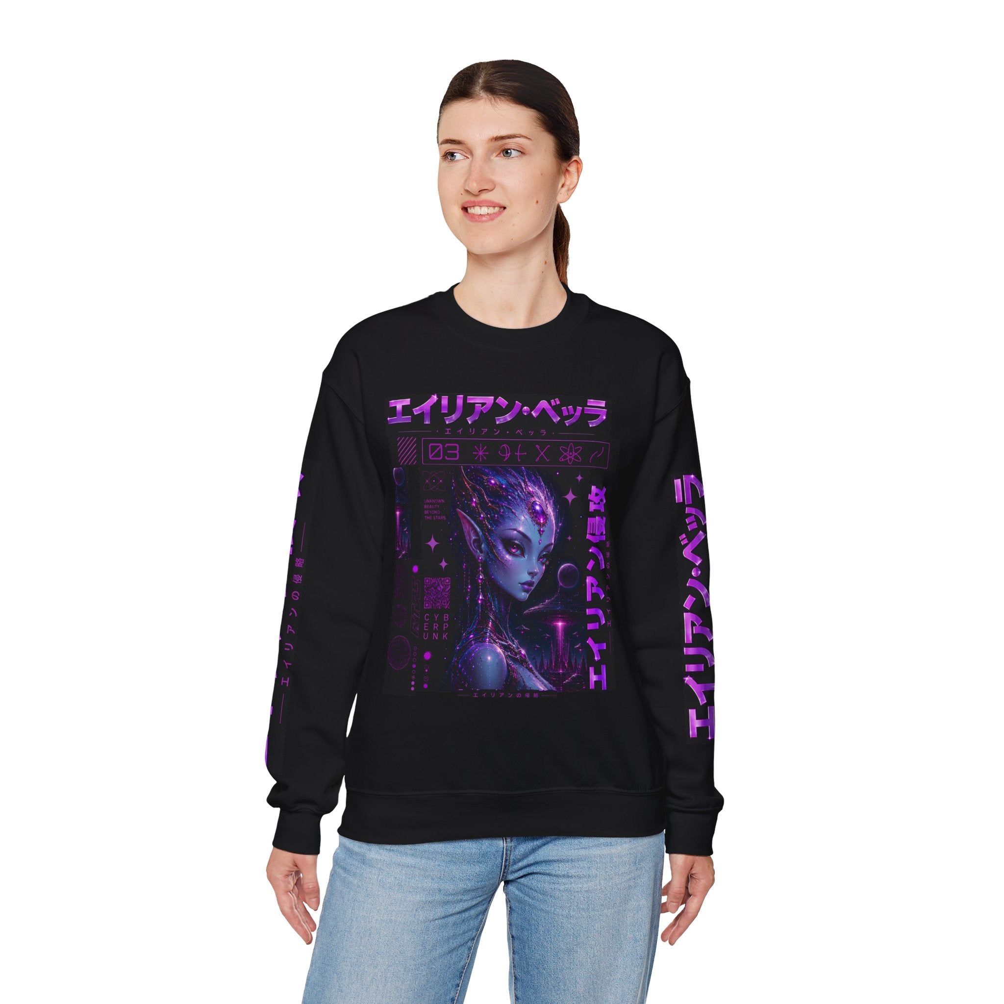Alien Empress Crewneck Sweatshirt — Violet Cosmic Anime Graphic
