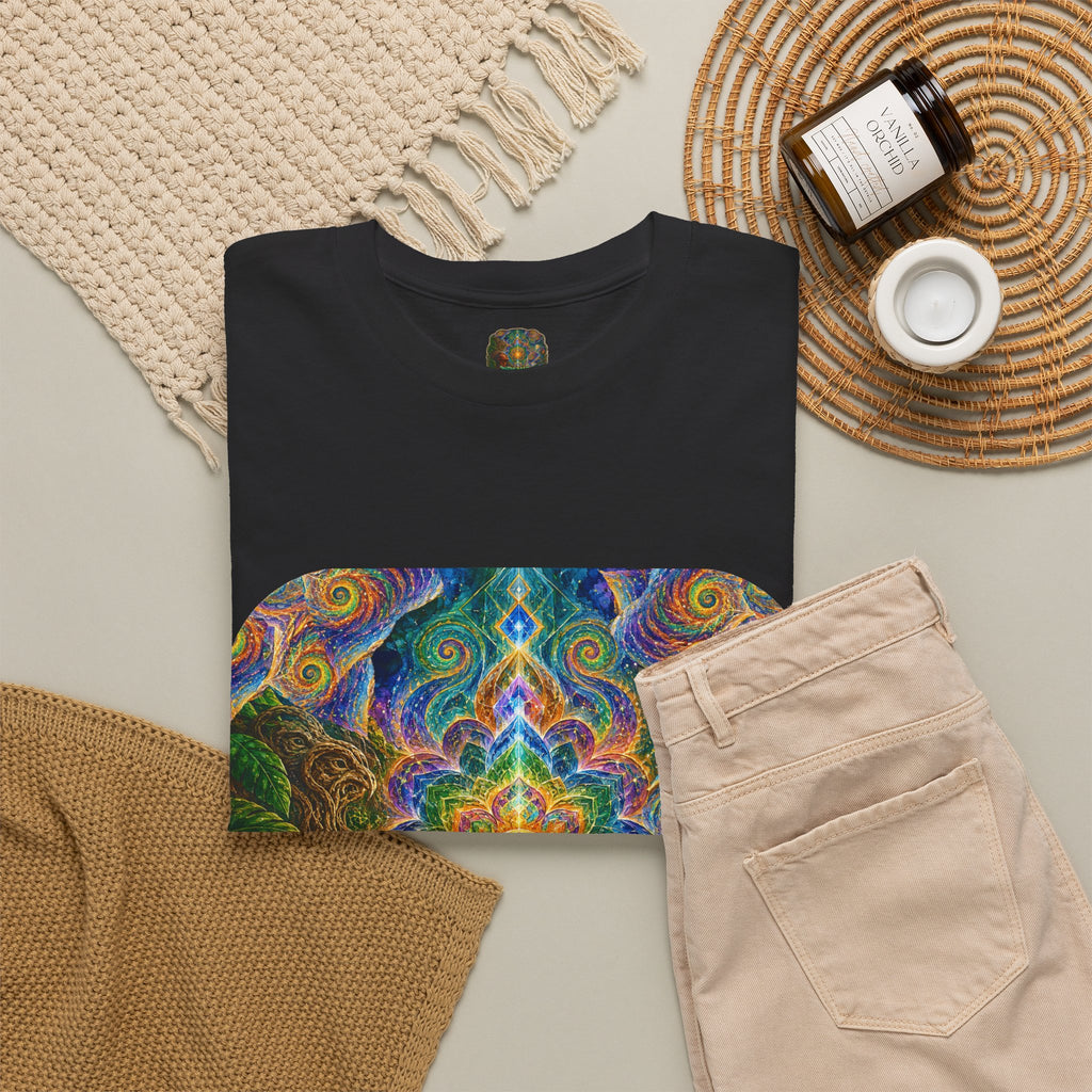 "See the world not with eyes, but with the soul." Ayahuasca  T-Shirt — Mystic Mandala & Shamanic Portrait Graphic