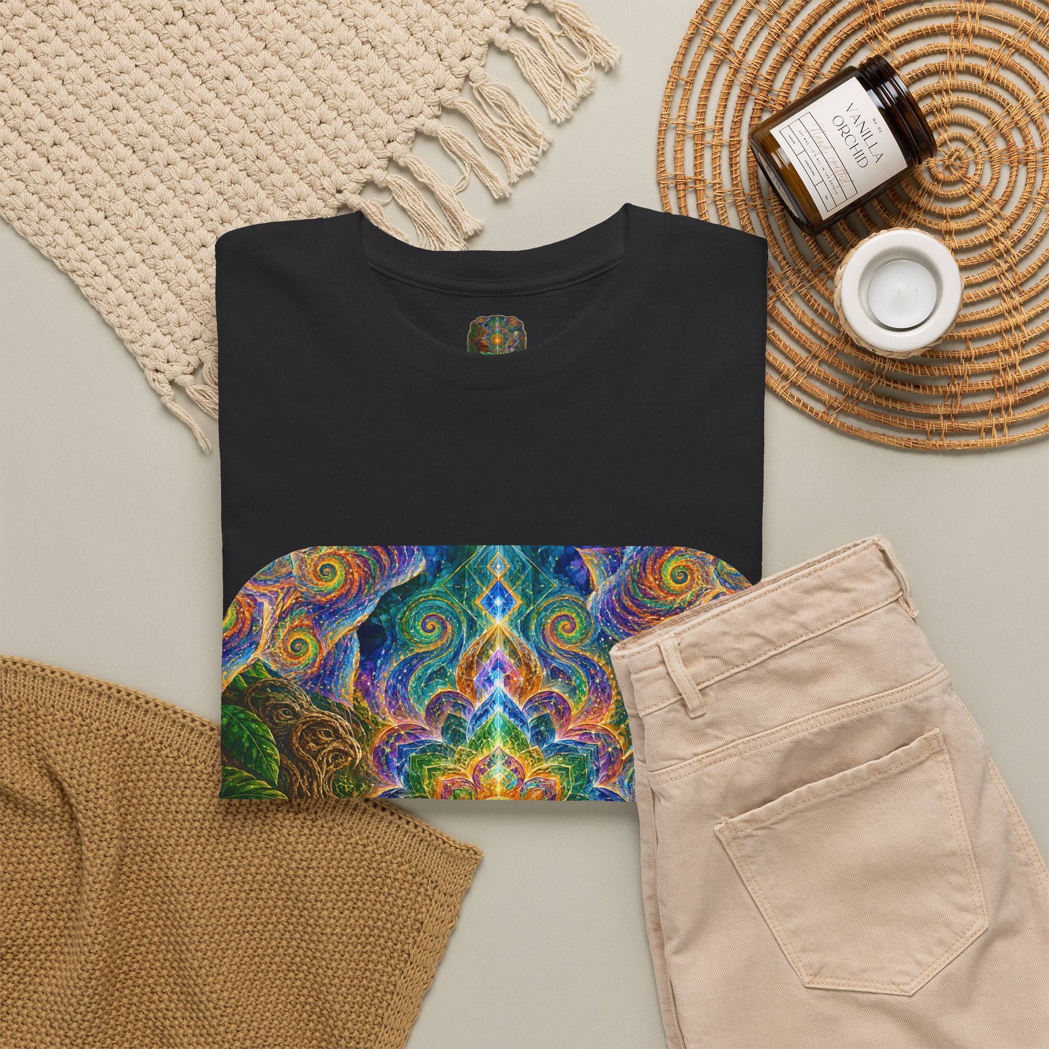 "See the world not with eyes, but with the soul." Ayahuasca  T-Shirt — Mystic Mandala & Shamanic Portrait Graphic