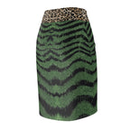 Green Tiger Stripe Pencil Skirt with Leopard Waistband