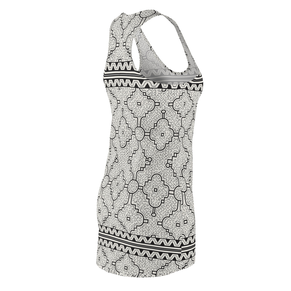 Kené Designs of the Shipibo-Konibo Community: Description, Meaning, and Mythical-Ancestral - ContextRacerback Dress — Monochrome Moroccan Tile All-Over Print