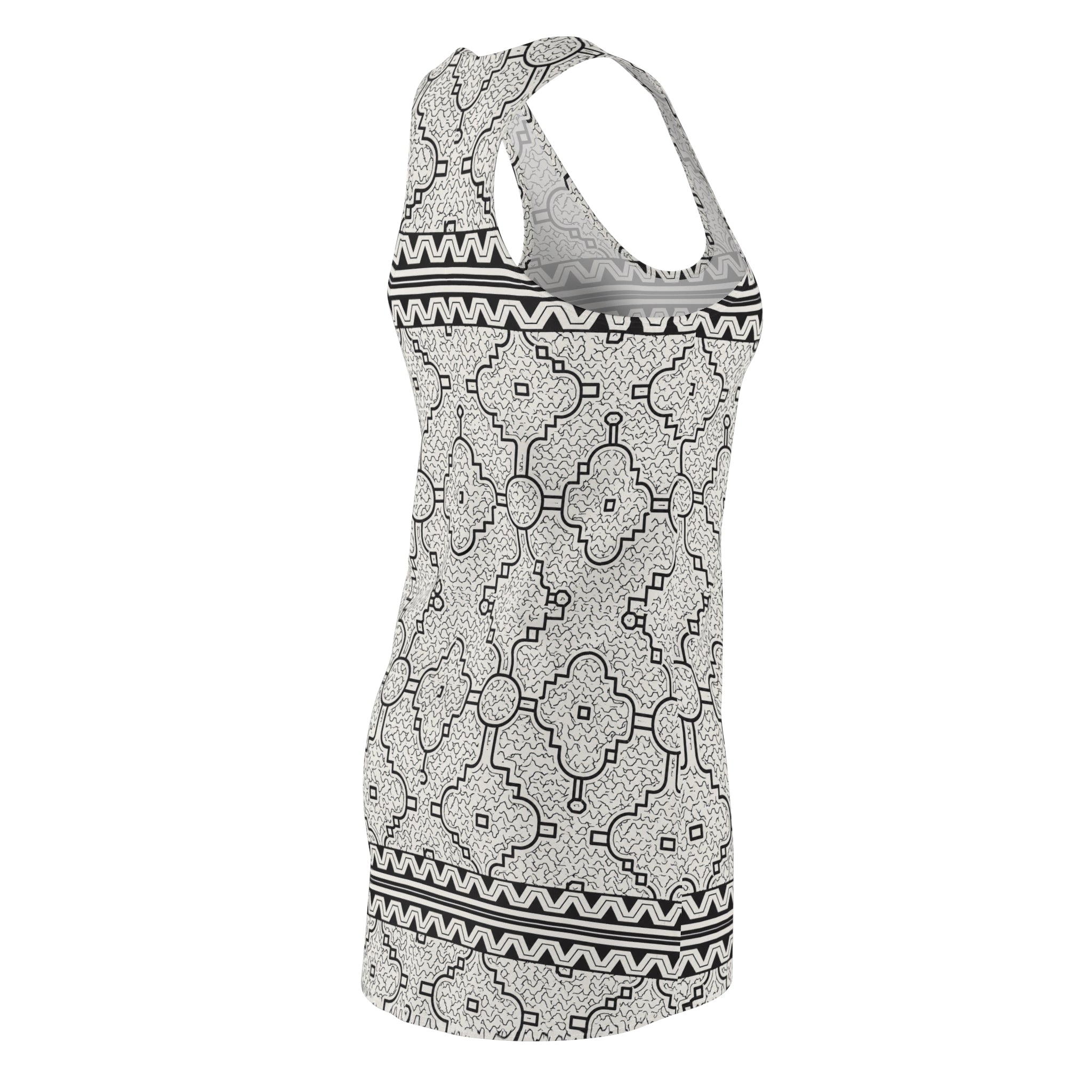 Kené Designs of the Shipibo-Konibo Community: Description, Meaning, and Mythical-Ancestral - ContextRacerback Dress — Monochrome Moroccan Tile All-Over Print