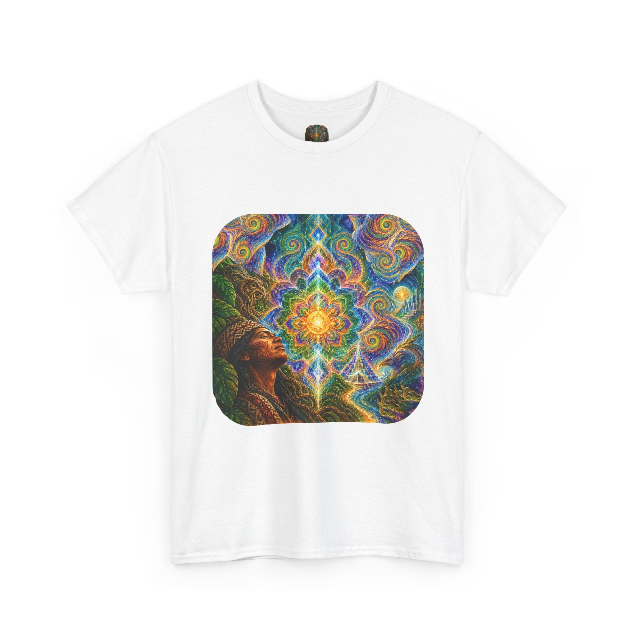 "See the world not with eyes, but with the soul." Ayahuasca  T-Shirt — Mystic Mandala & Shamanic Portrait Graphic
