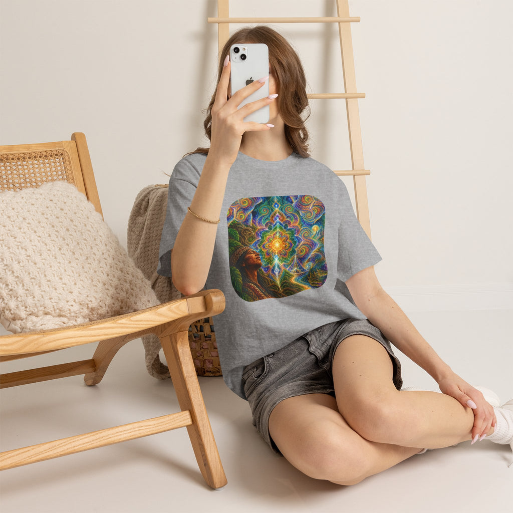 "See the world not with eyes, but with the soul." Ayahuasca  T-Shirt — Mystic Mandala & Shamanic Portrait Graphic