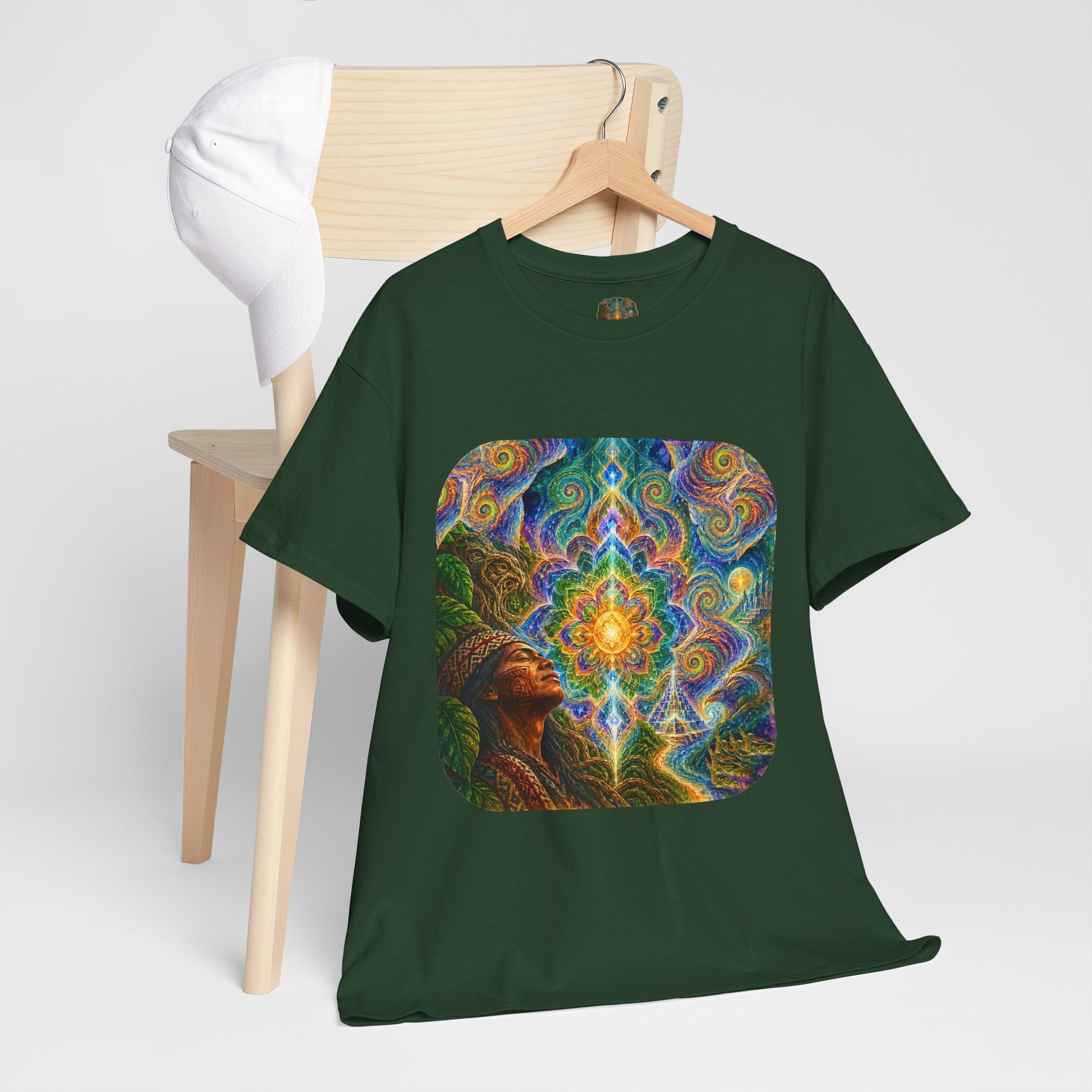 "See the world not with eyes, but with the soul." Ayahuasca  T-Shirt — Mystic Mandala & Shamanic Portrait Graphic
