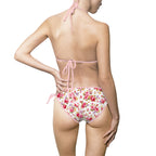 Floral Tie-Side Bikini Swimsuit — Red Trim Triangle Top & Bottom