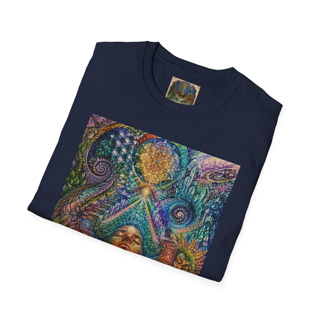 Psychedelic Visionary Tee — Spiritual Geometry & Rising Human Artwork