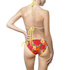 Floral Tie-Side Bikini - Red Tropical Flower Print