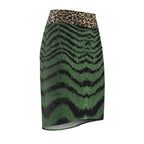 Green Tiger Stripe Pencil Skirt with Leopard Waistband
