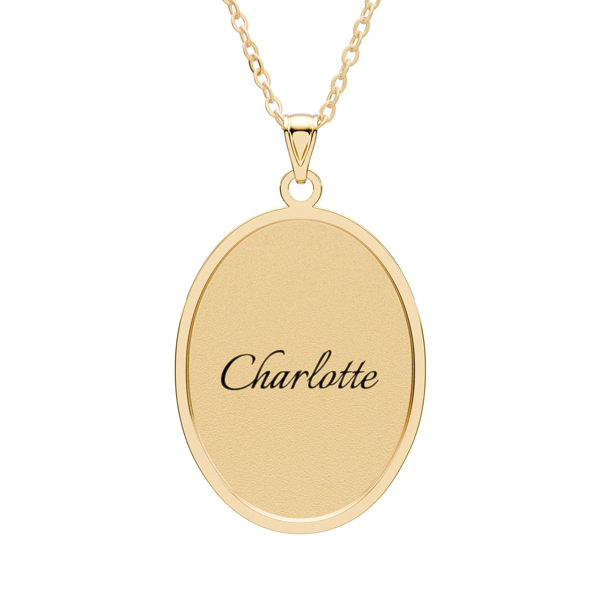Personalized Oval Name Pendant Necklace — Custom Engraved "Charlotte"