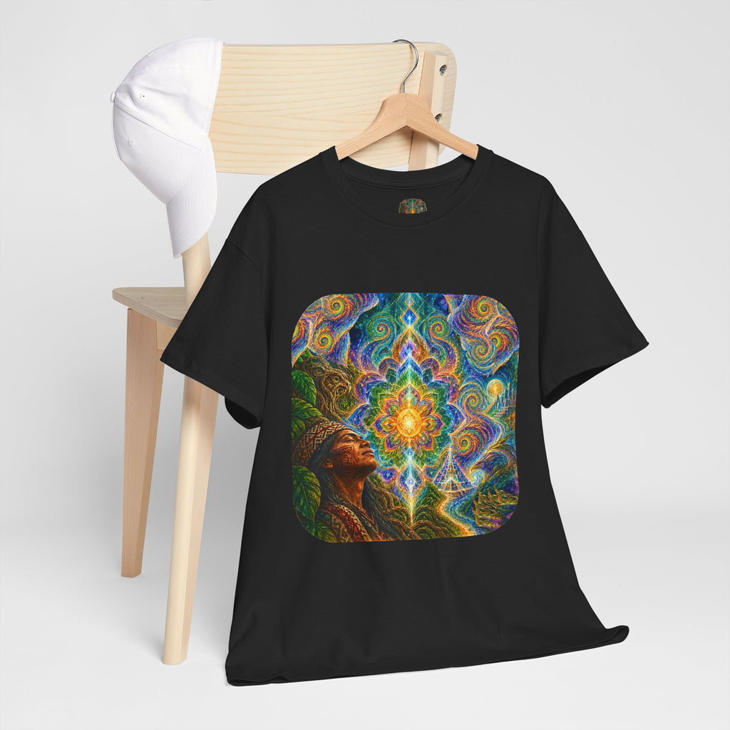 "See the world not with eyes, but with the soul." Ayahuasca  T-Shirt — Mystic Mandala & Shamanic Portrait Graphic