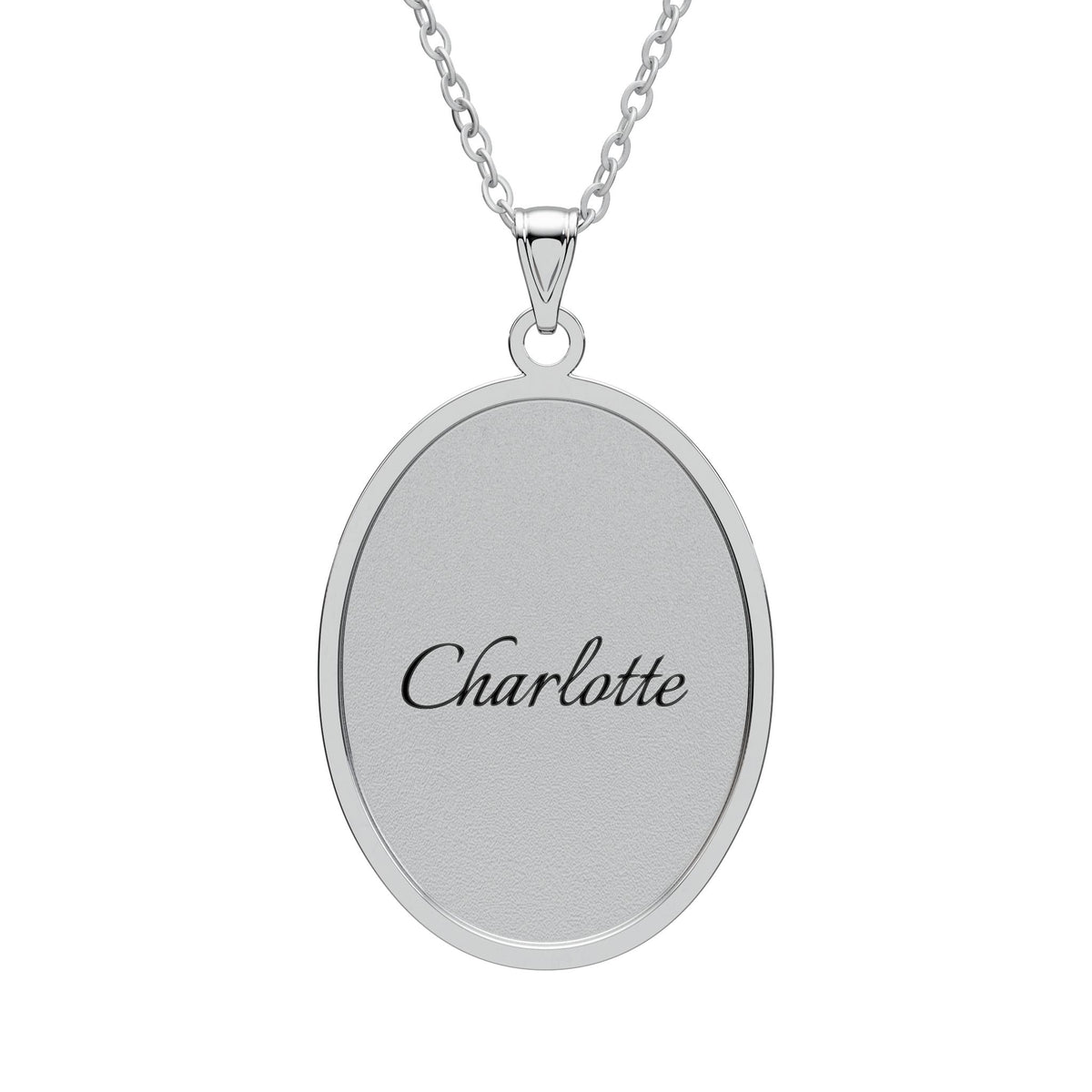 Personalized Oval Name Pendant Necklace — Custom Engraved "Charlotte"