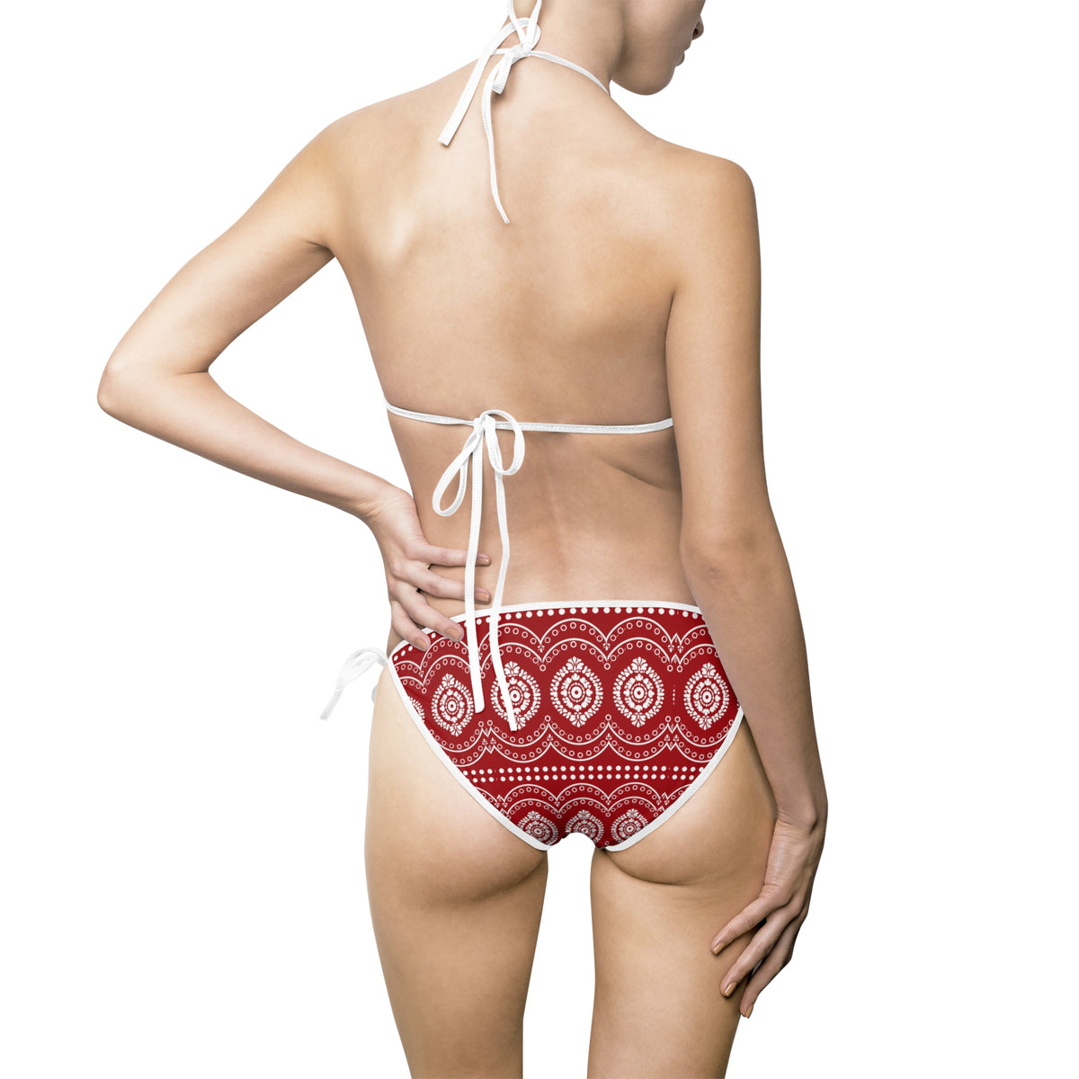 Red Mandala Tie-Side Bikini — Women's Patterned Swimsuit