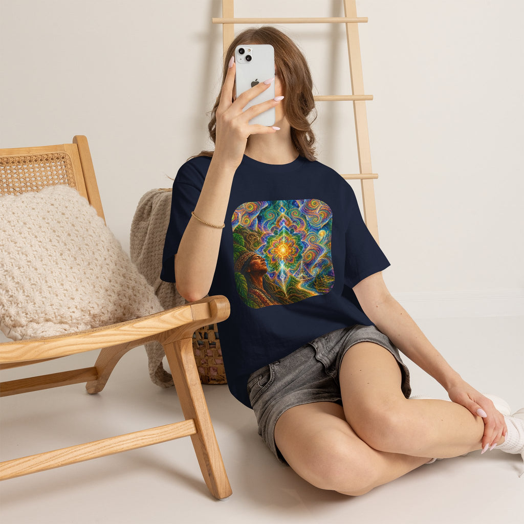 "See the world not with eyes, but with the soul." Ayahuasca  T-Shirt — Mystic Mandala & Shamanic Portrait Graphic