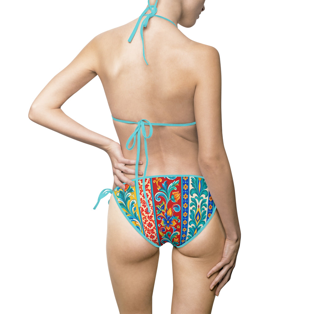 Colorful Boho Tile Print Bikini — Women's Tie-Side Swimsuit