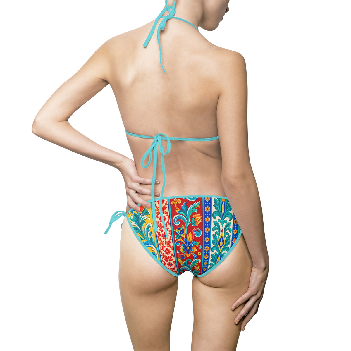 Colorful Boho Tile Print Bikini — Women's Tie-Side Swimsuit