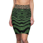 Green Tiger Stripe Pencil Skirt with Leopard Waistband