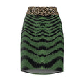Green Tiger Stripe Pencil Skirt with Leopard Waistband