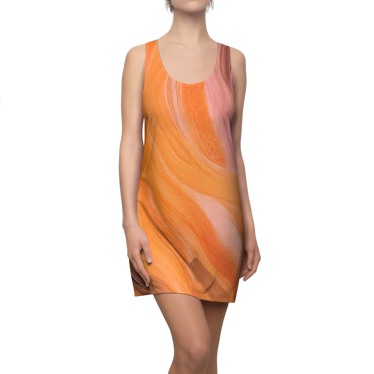 Racerback Dress — Orange Sunset Swirl All-Over Print