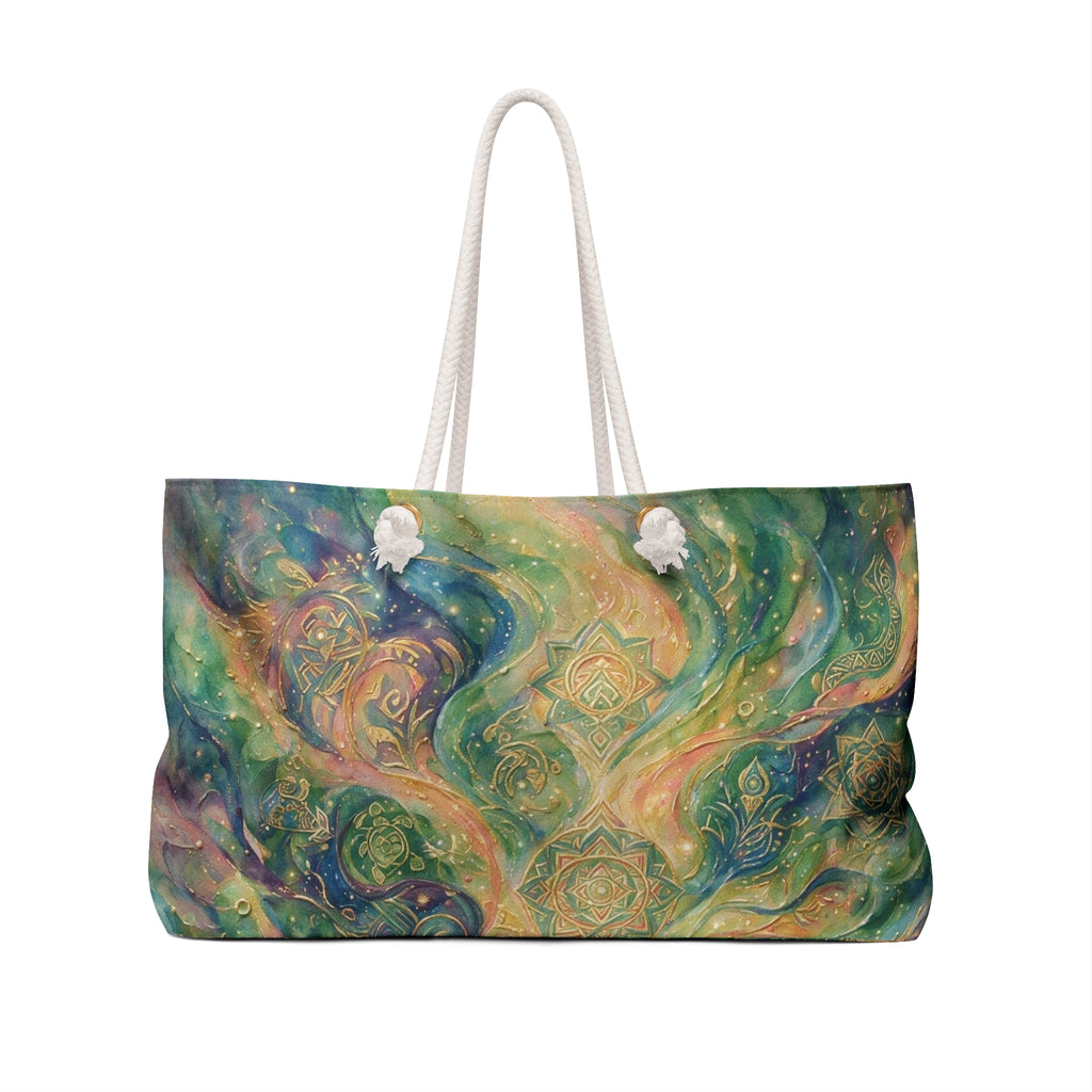Bohemian Galaxy Weekender Bag — Swirling Celestial Tote for Travel & Beach