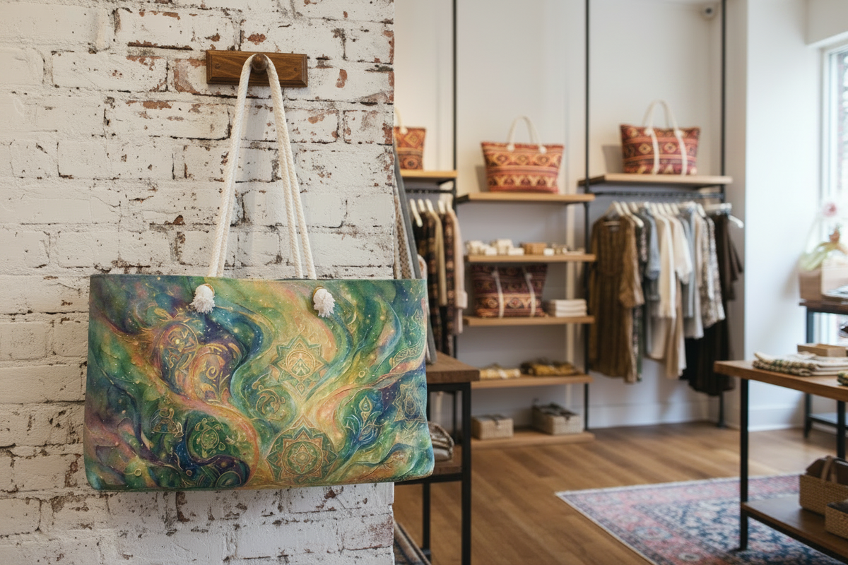 Bohemian Galaxy Weekender Bag — Swirling Celestial Tote for Travel & Beach