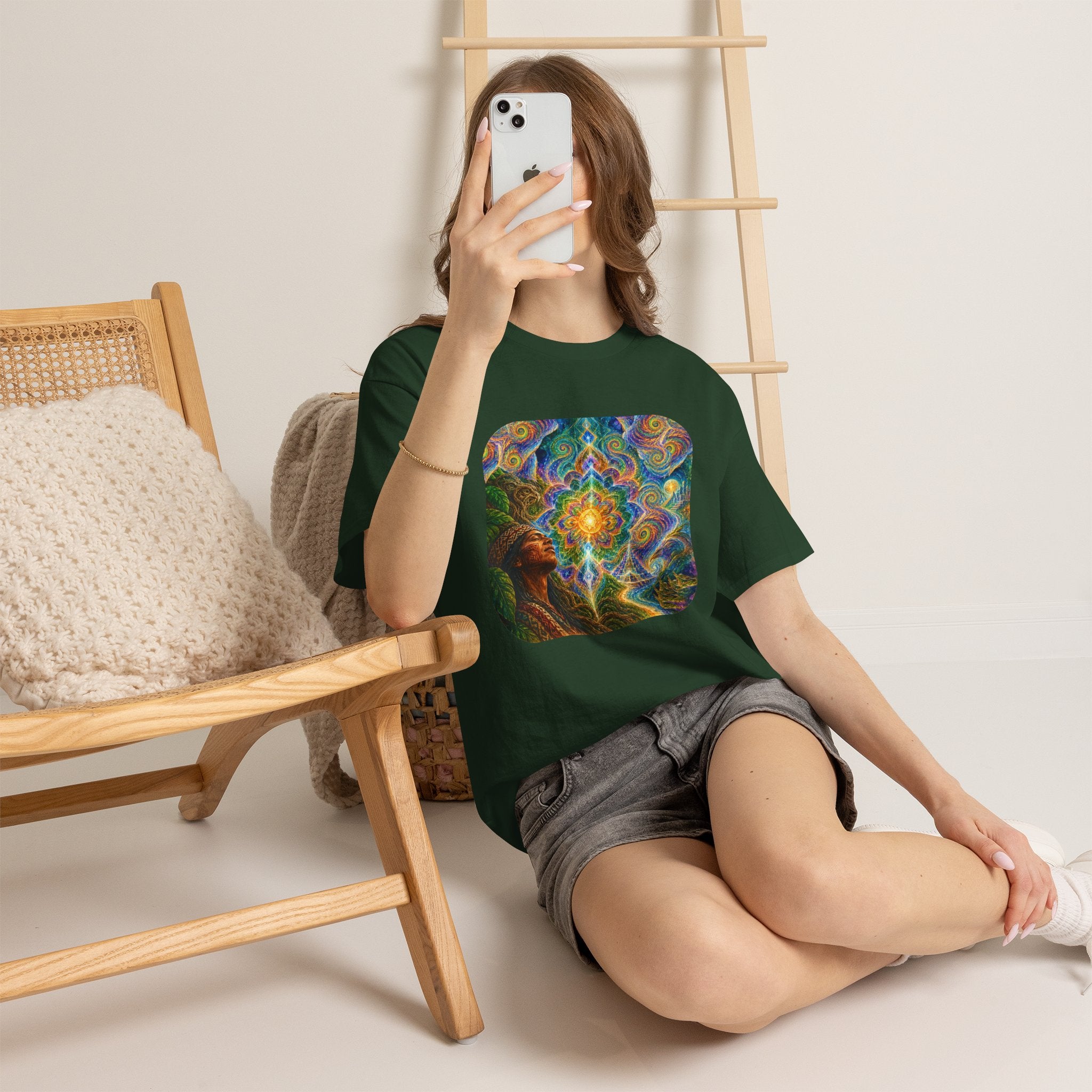 "See the world not with eyes, but with the soul." Ayahuasca  T-Shirt — Mystic Mandala & Shamanic Portrait Graphic