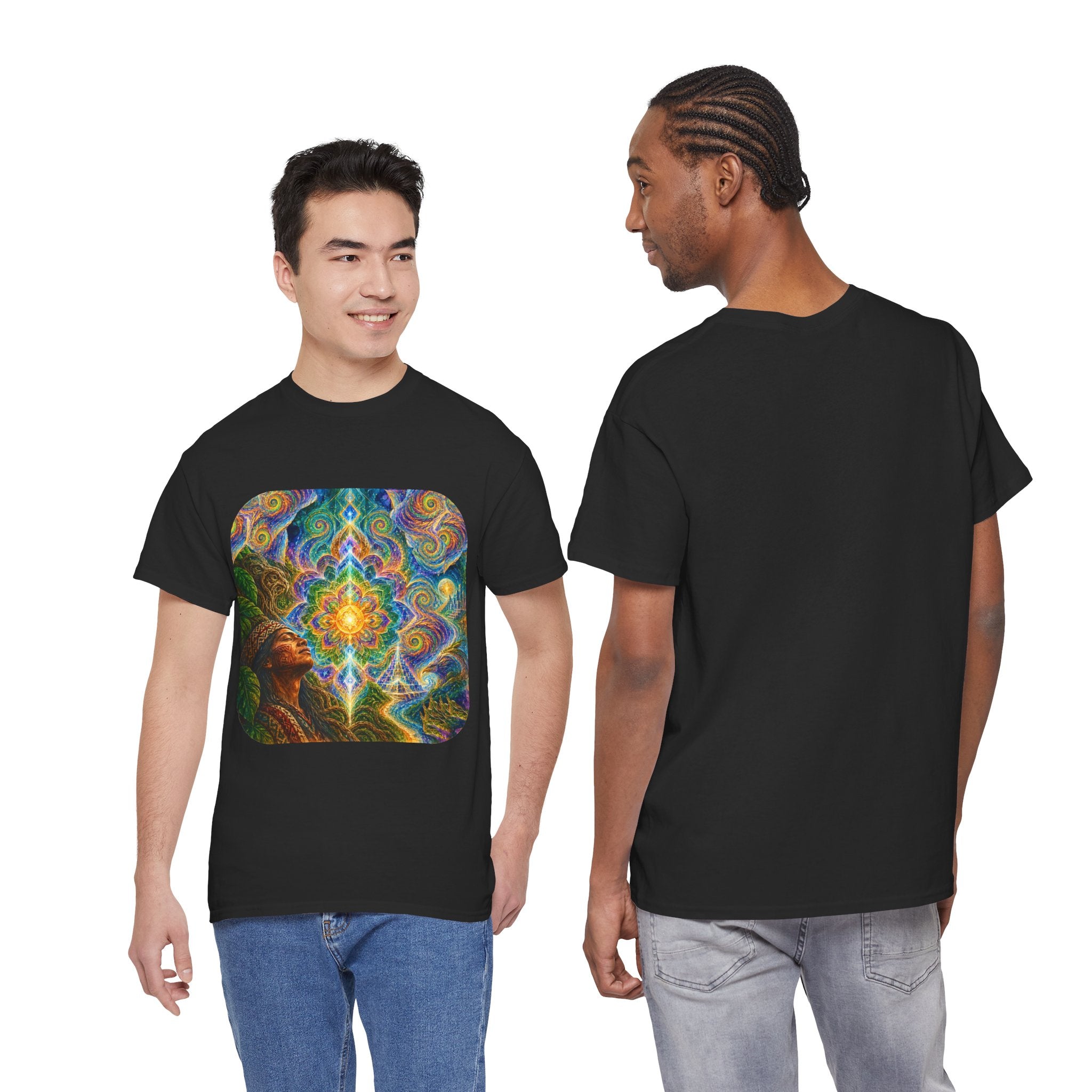"See the world not with eyes, but with the soul." Ayahuasca  T-Shirt — Mystic Mandala & Shamanic Portrait Graphic