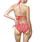 Red & White Nautical Tie‑Side Bikini — Anchor Stripe Tie‑Side Triangle Swimsuit