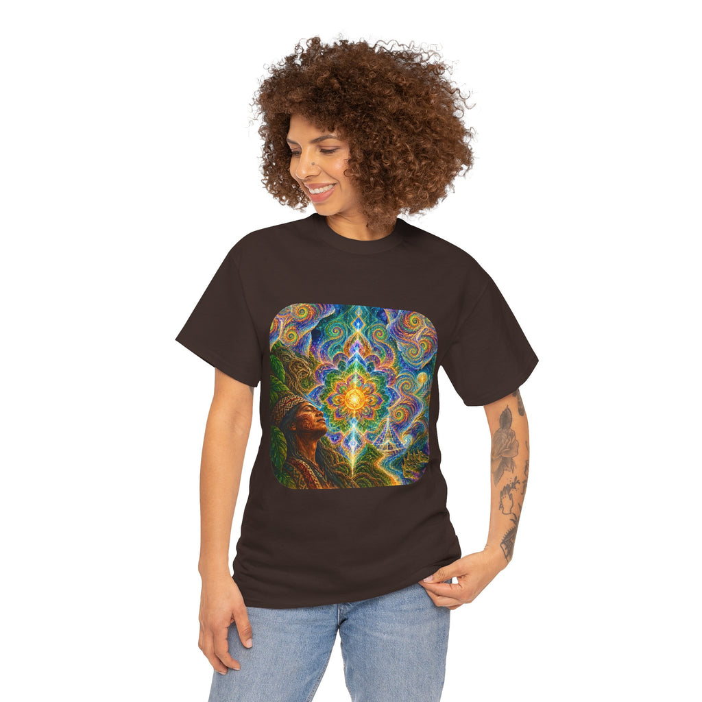 "See the world not with eyes, but with the soul." Ayahuasca  T-Shirt — Mystic Mandala & Shamanic Portrait Graphic
