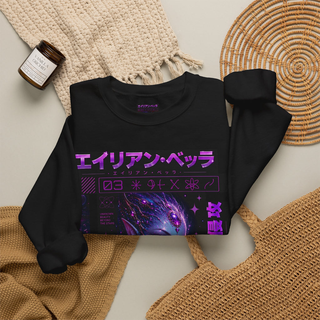 Alien Empress Crewneck Sweatshirt — Violet Cosmic Anime Graphic