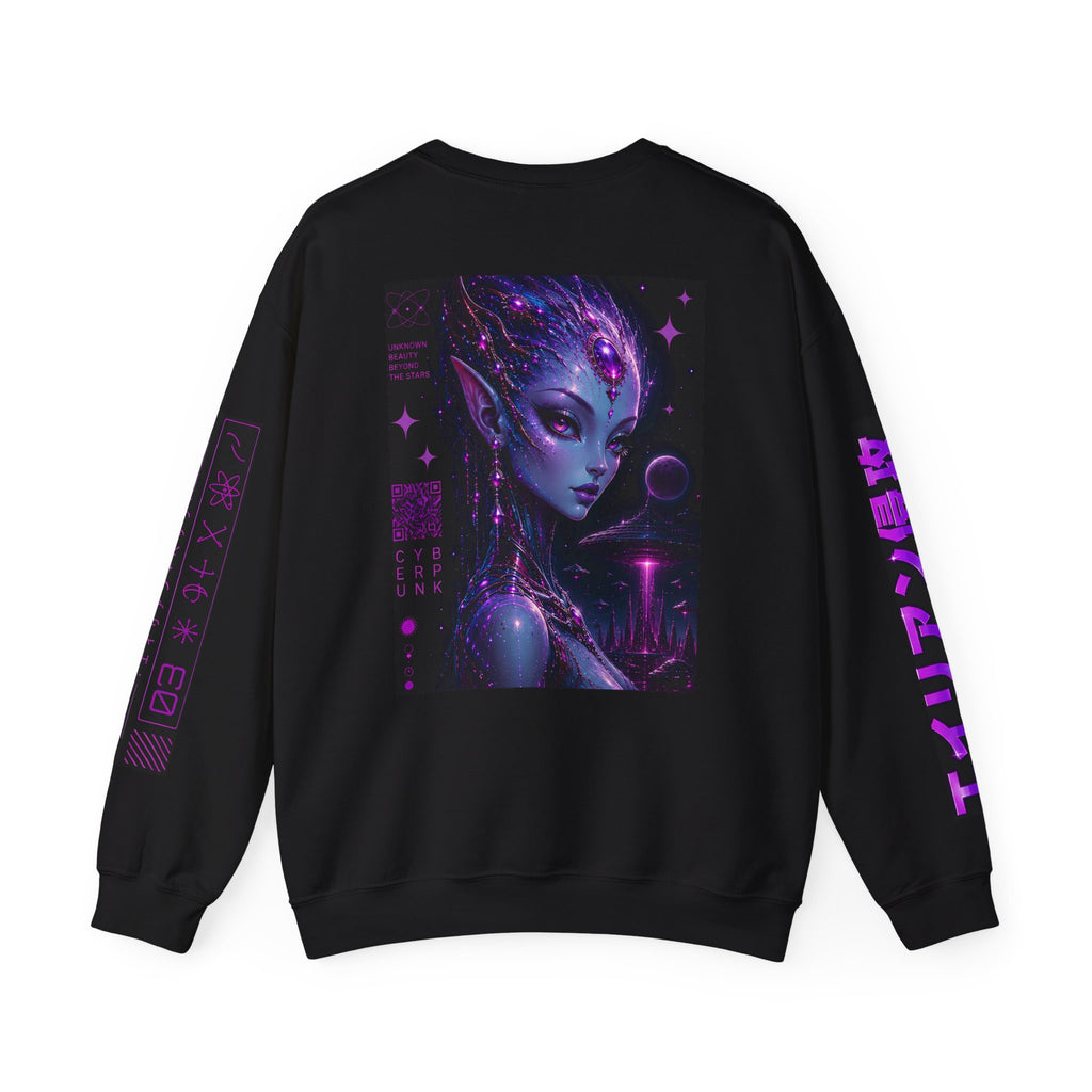 Alien Empress Crewneck Sweatshirt — Violet Cosmic Anime Graphic
