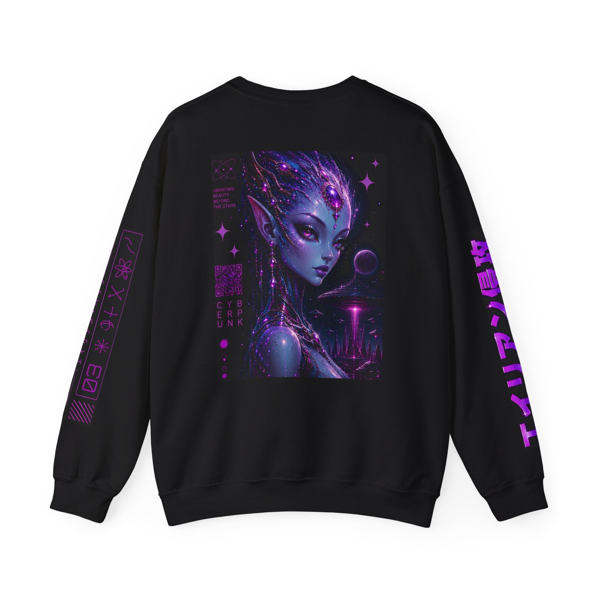 Alien Empress Crewneck Sweatshirt — Violet Cosmic Anime Graphic