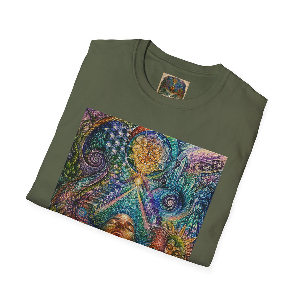 Psychedelic Visionary Tee — Spiritual Geometry & Rising Human Artwork