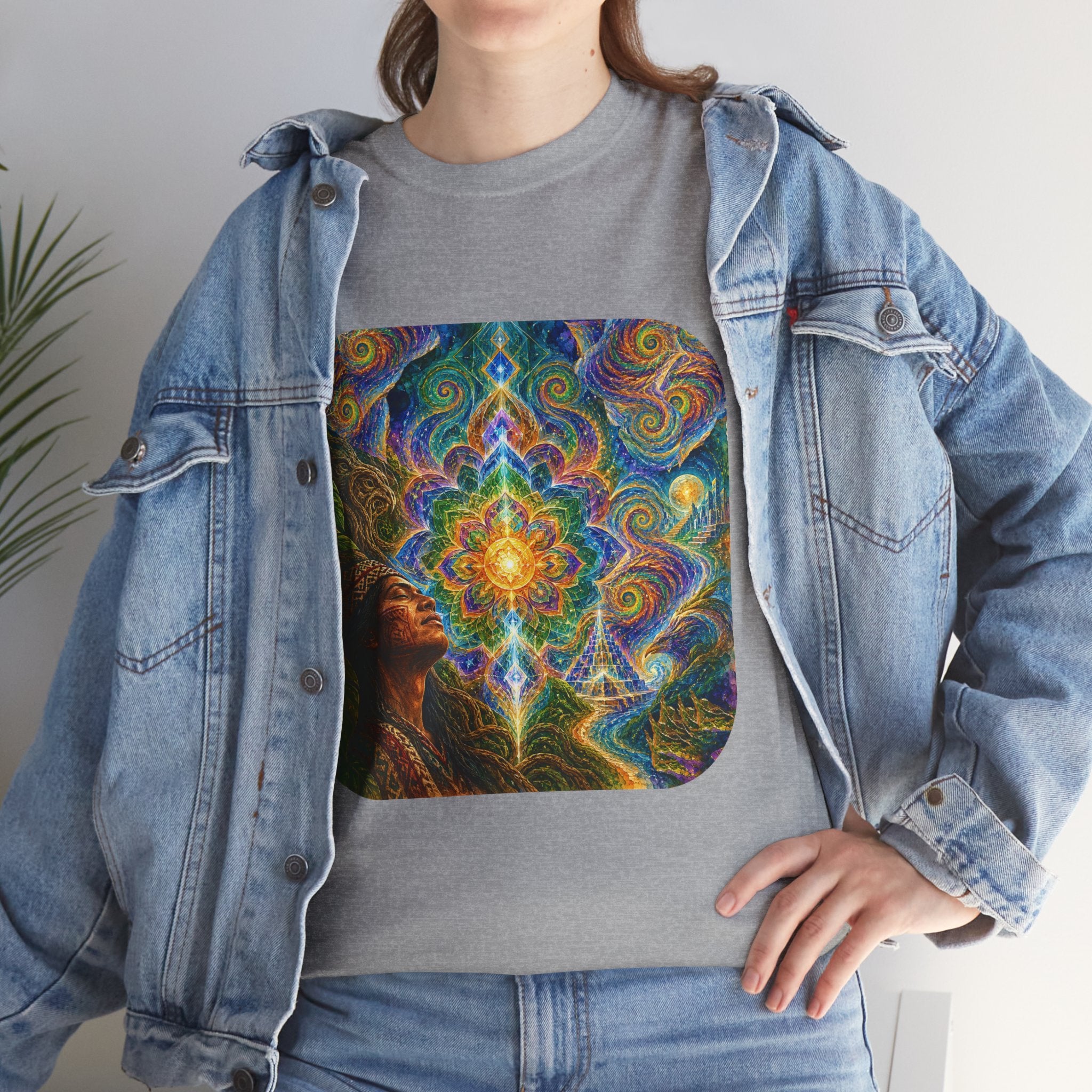 "See the world not with eyes, but with the soul." Ayahuasca  T-Shirt — Mystic Mandala & Shamanic Portrait Graphic