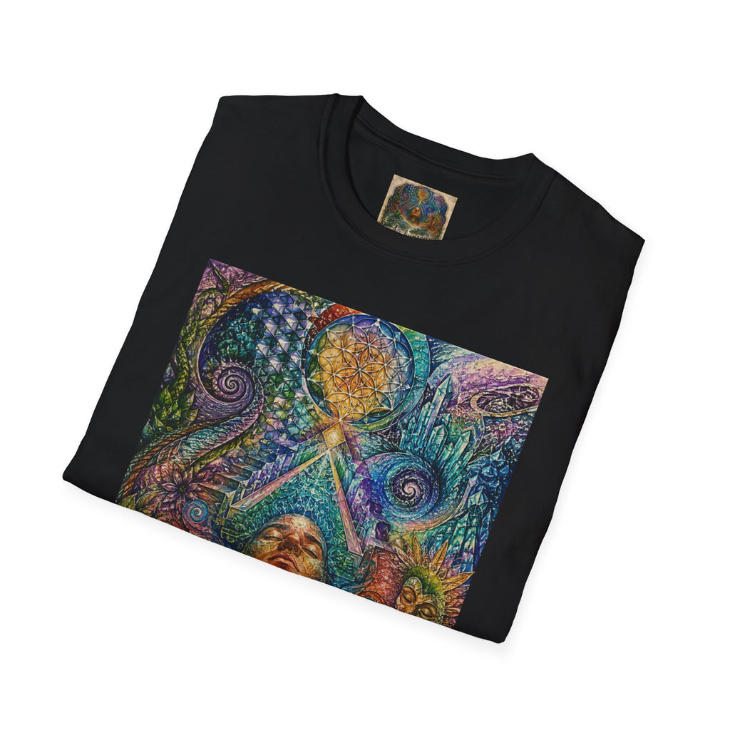 Psychedelic Visionary Tee — Spiritual Geometry & Rising Human Artwork