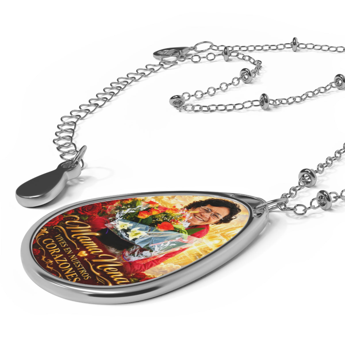 Oval Photo Necklace — Personalized 'Mama Nena' Memorial Pendant