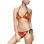 Floral Tie-Side Bikini - Red Tropical Flower Print