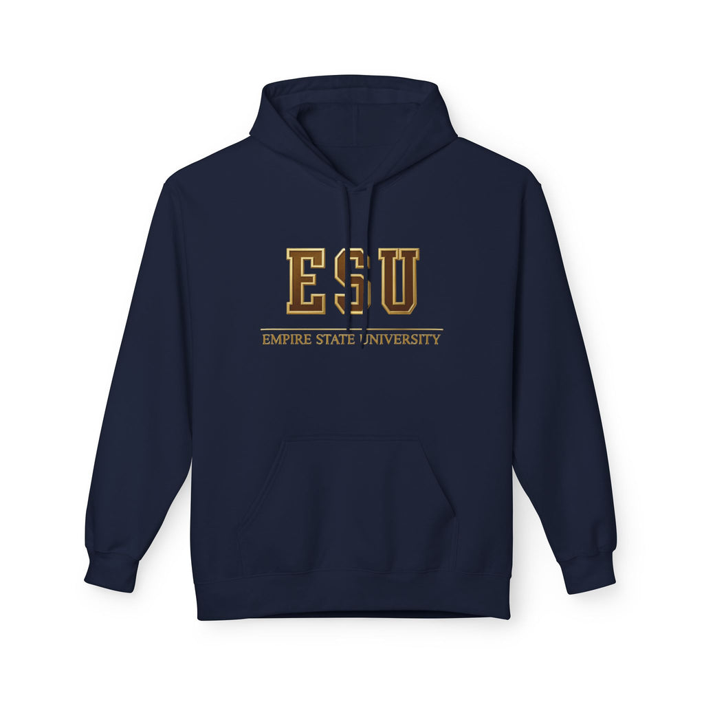 ESU Empire State University Hoodie — Collegiate Brown Pullover with Crest & Element Icons