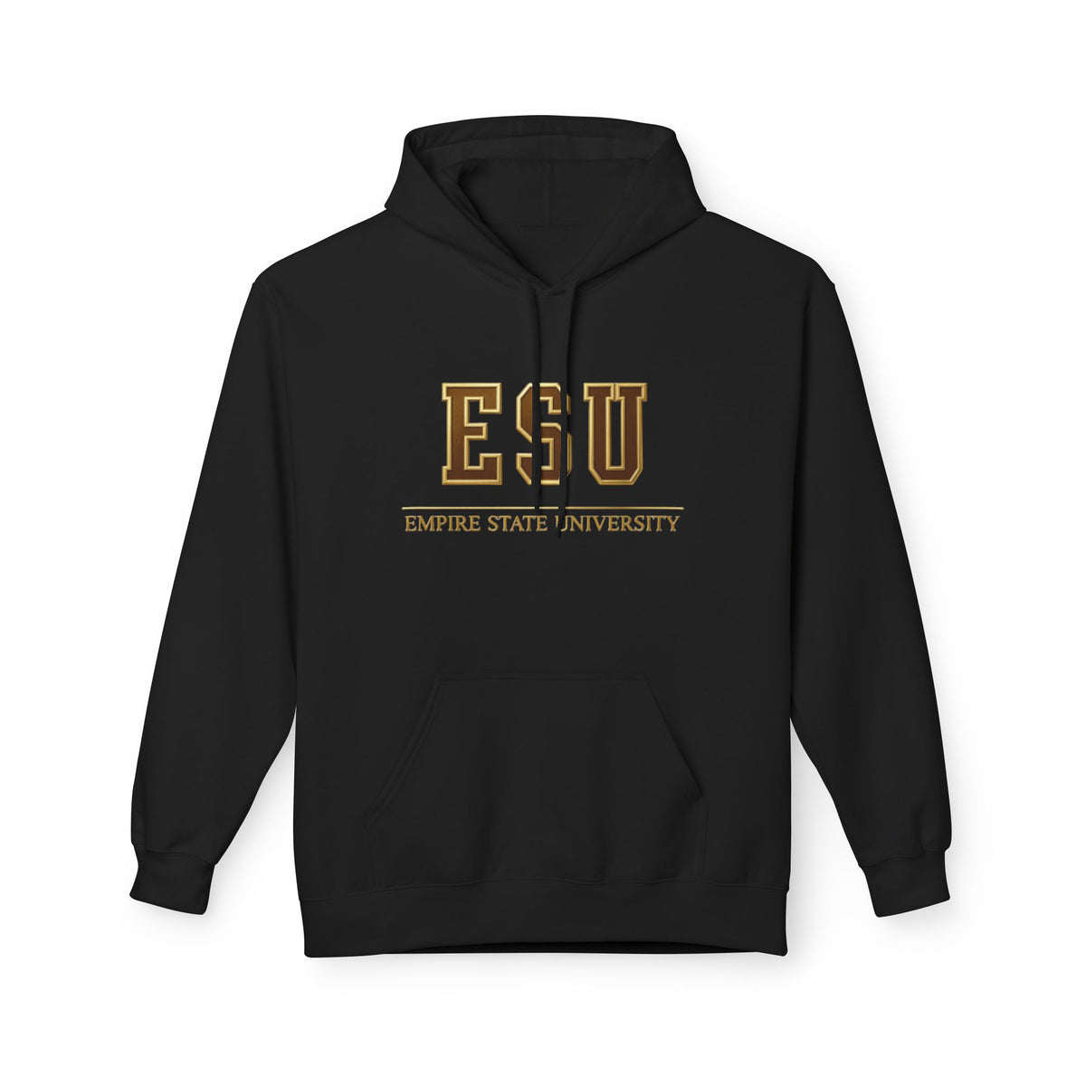 ESU Empire State University Hoodie — Collegiate Brown Pullover with Crest & Element Icons